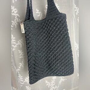 The Sak Black Crochet Knit Shoulder Bag Handmade Indonesia